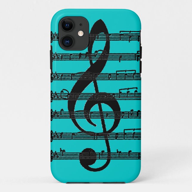 Noir turquoise trible clef note Iphone 5 coque (Dos)