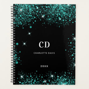 Noir turquoise vert parties scintillant initiales