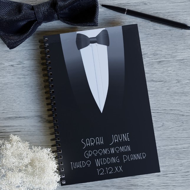Noir Tuxedo Groomswoman 1920 Wedding planner (Add your Groomswoman's name and your wedding date. Makes a useful wedding favor for her)