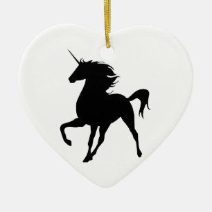 Noir Unicorne Silhouette Ornement Coeur