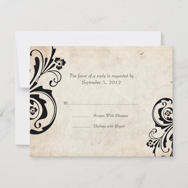 Noir Vintage Floral Chic Wedding RSVP (Devant)