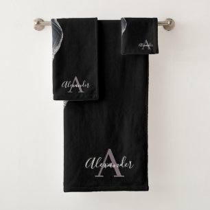 Noir violet moderne élégant Monogramme