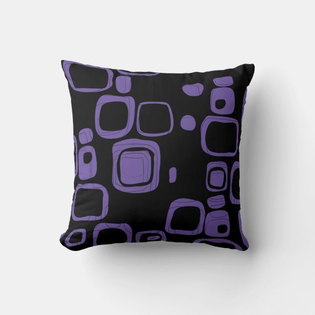 Noir, violet, violet rétro Coussin d'art Abstrait (Recto)