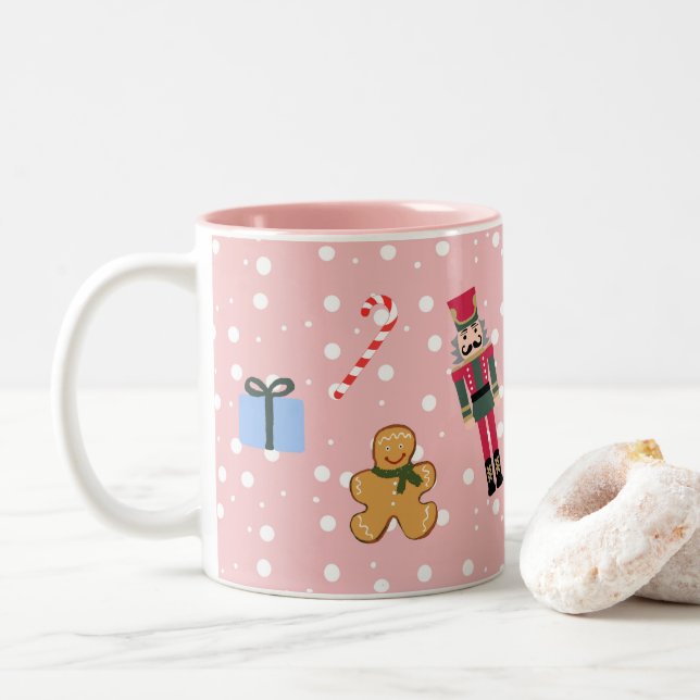 Noisette rose Art de Noël Peinture Mug (Avec donut)