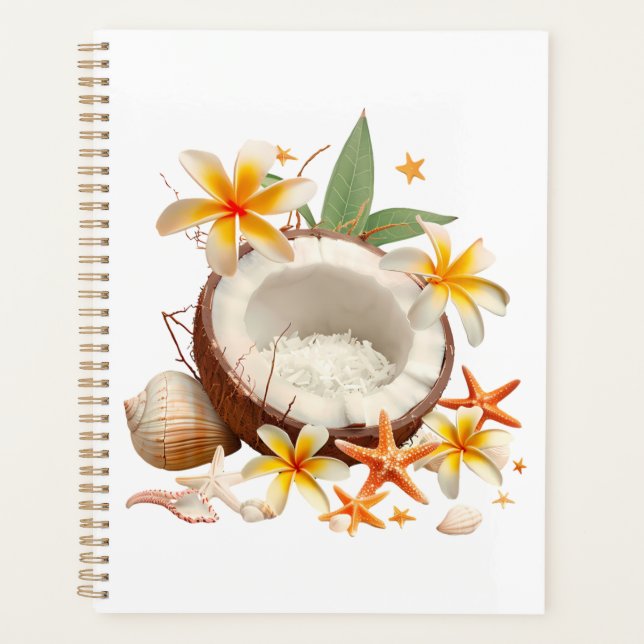 noix de coco aux fleurs et coquilles (Devant)