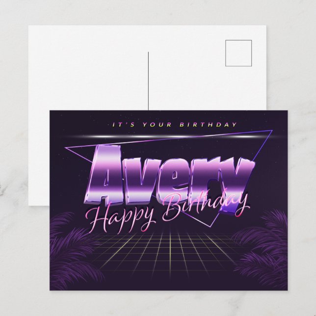 Nom Avery Prénom Carte postale lilas Anniversaire (Devant / Derrière)