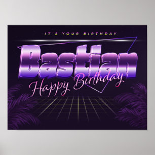 Nom Bastian Vorname lila retro Poster Geburtstag