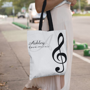 Nom & Black Treble Clef Music Sac fourre-tout