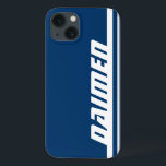 Nom bleu & blanc rayures coque ipad sportif<br><div class="desc">Couverture coque ipad de style sport rouge et blanc. Le coque dit : Daimen ou personnalisez ce coque avec le nom de votre choix. Un cadeau parfait pour un enfant sportif dynamique ou un adulte pour aider à protéger un ipad des coups, des égratignures et des pertes. Uniquement conçu par...</div>