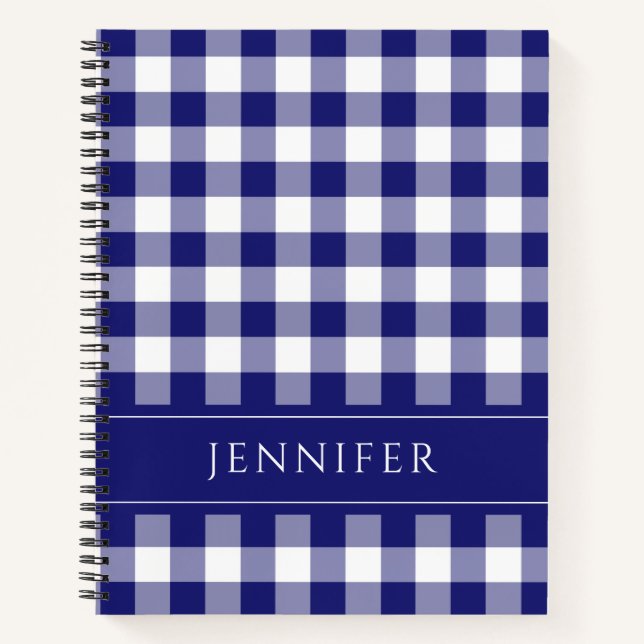 Nom Cahier motif à carreaux Gingham bleu et blanc (Devant)