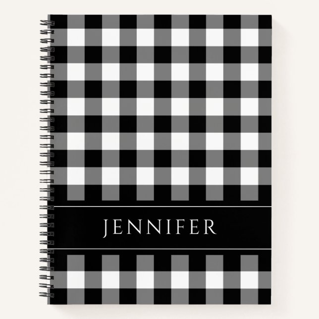 Nom Cahier motif à carreaux Gingham Noir & Blanc (Devant)