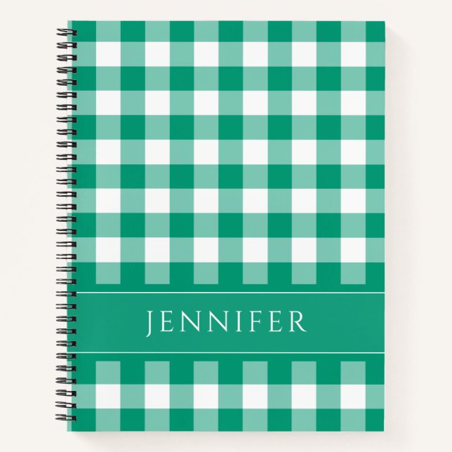 Nom Carnet motif vichy vert et blanc à carreaux (Devant)