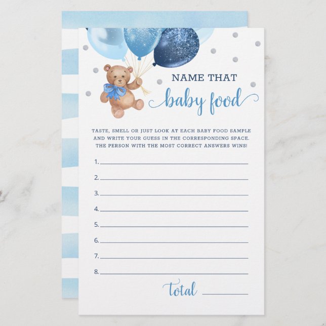 Nom Ce Bébé Alimentation Jeu Baby shower Teddy Our (Devant / Derrière)