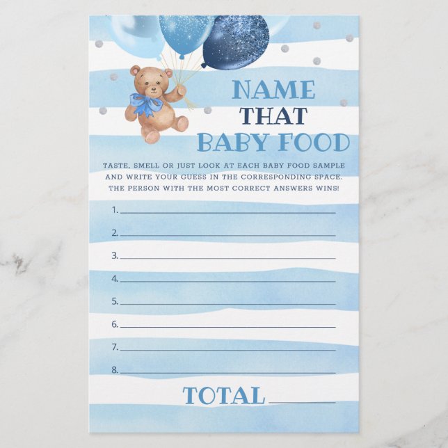 Nom Ce Bébé Alimentation Jeu Baby shower Teddy Our (Devant)