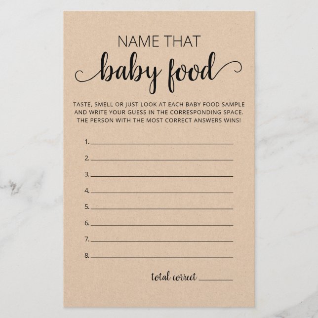 Nom Ce bébé Baby shower alimentaire jeu de fête (Devant)
