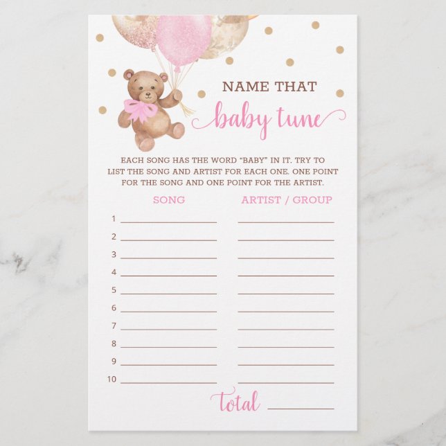 Nom Ce Bébé Tune Jeu Baby shower Teddy Bear (Devant)