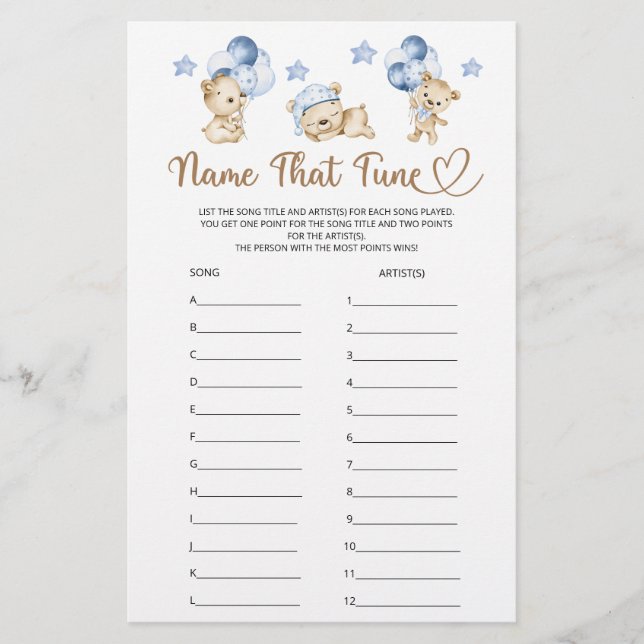 Nom Ce Tune Teddy Bear Baby shower Garçon (Devant)