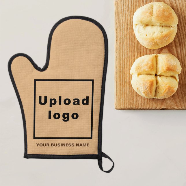 Nom commercial et logo sur le four Brown léger Mit (Business name and logo on light brown oven mitt)