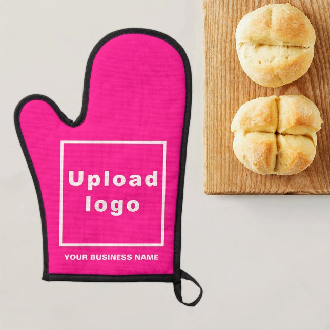 Nom commercial et logo sur Pink Oven Mitt (Business name and logo on pink oven mitt)
