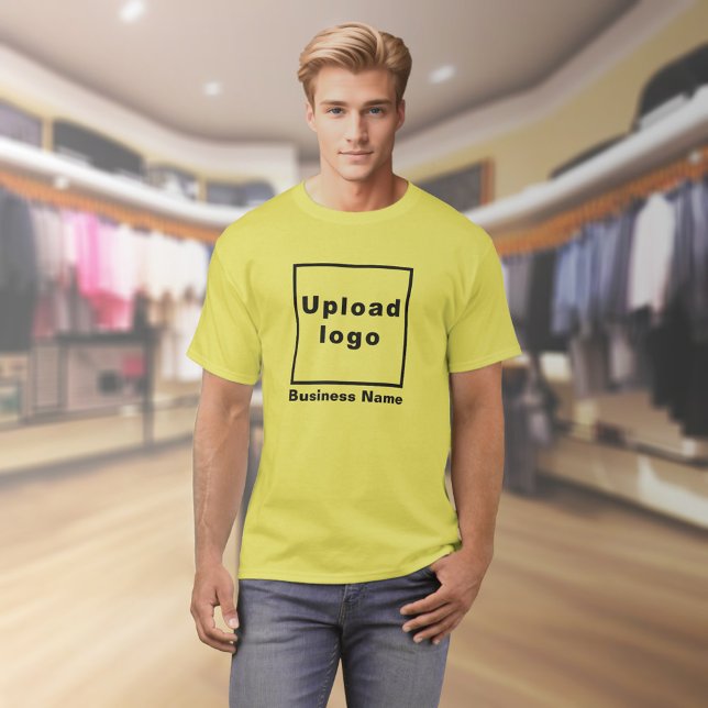 Nom commercial et logo sur T-shirt jaune (Yellow t-shirt with your business name and logo on model)