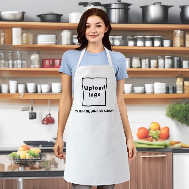 Nom commercial et logo sur tablier en polyester bl (Your business name and logo on white apron.)