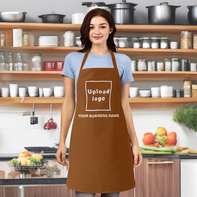 Nom commercial et logo sur tablier en polyester Br (Your business name and logo on brown apron.)