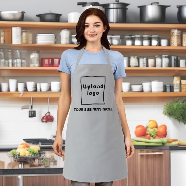 Nom commercial et logo sur tablier en polyester gr (Your business name and logo on gray apron.)