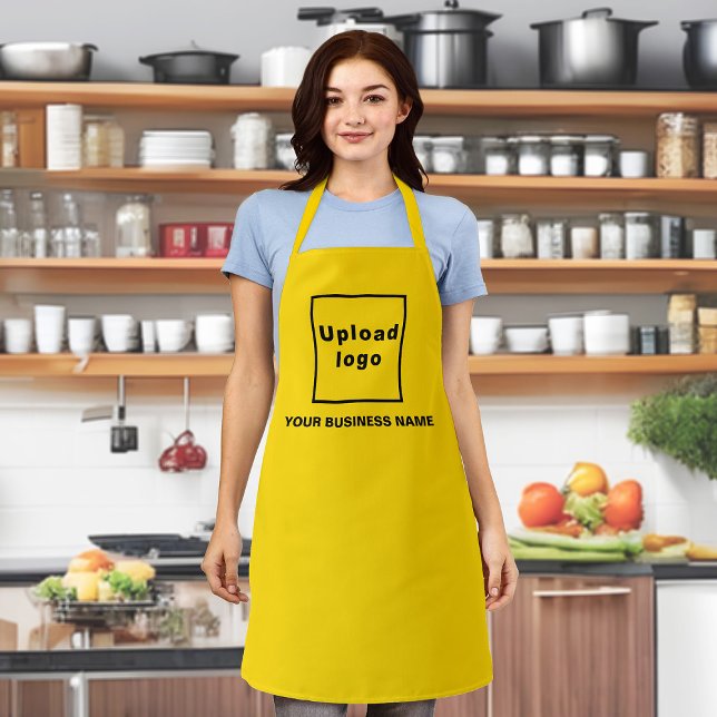 Nom commercial et logo sur tablier en polyester ja (Your business name and logo on yellow apron.)