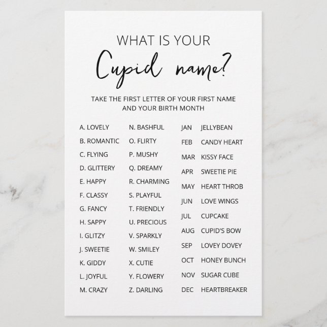 Nom Cupidé Jeu Saint Valentin Jeu de fête (Devant)