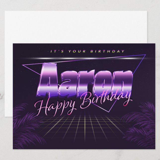 Nom d'Aaron Prénom lila retro Carte Anniversaire (Devant / Derrière)