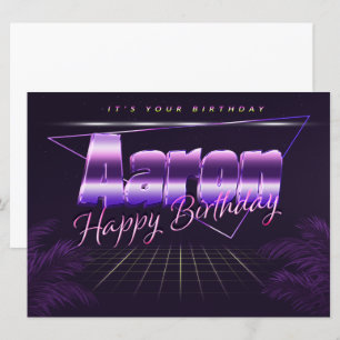 Nom d'Aaron Prénom lila retro Carte Anniversaire