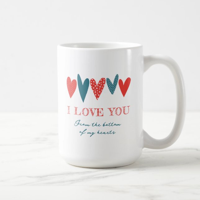 Nom d'amour mignon Coeurs Rouge Turquoise café Mug (Droite)