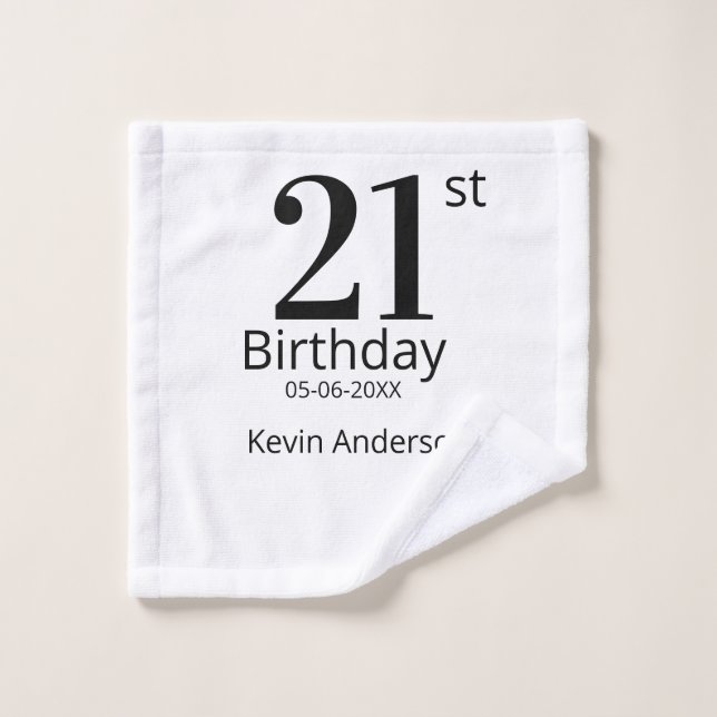 nom date lettre gras 21e anniversaire homme garçon (Gant de toilette)