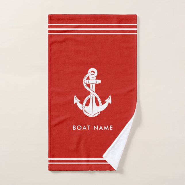 Nom de bateau moderne ancre nautique personnalisé (Serviette à main)