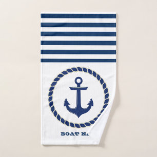 Nom de bateau nautique, ancre bleu marine rayé