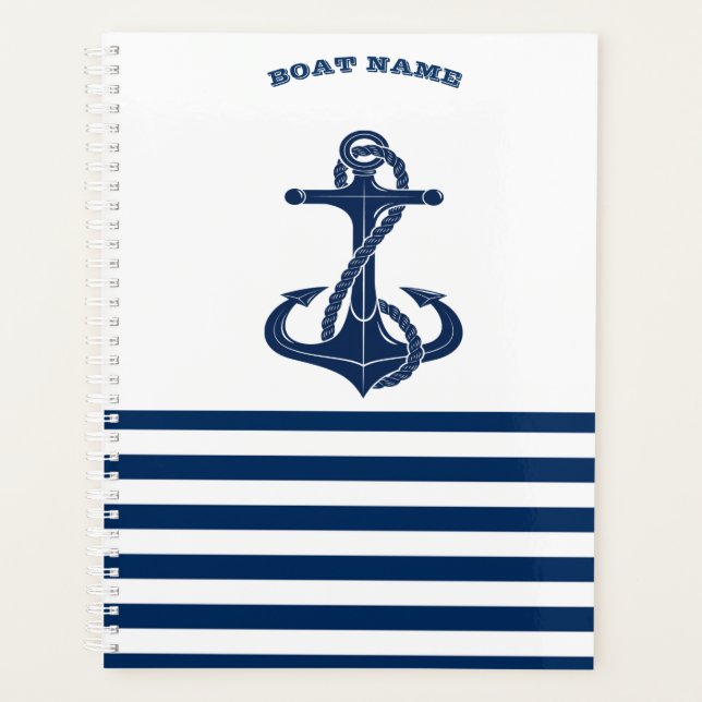 Nom de bateau nautique, ancre  Rayures bleues et b (Devant)
