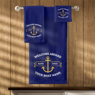 Nom de bateau personnalisé Bienvenue à bord Bleu m