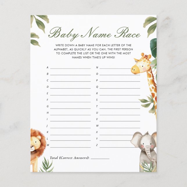 Nom De Bébé Course Un Peu Sauvage Un Baby shower J (Devant)