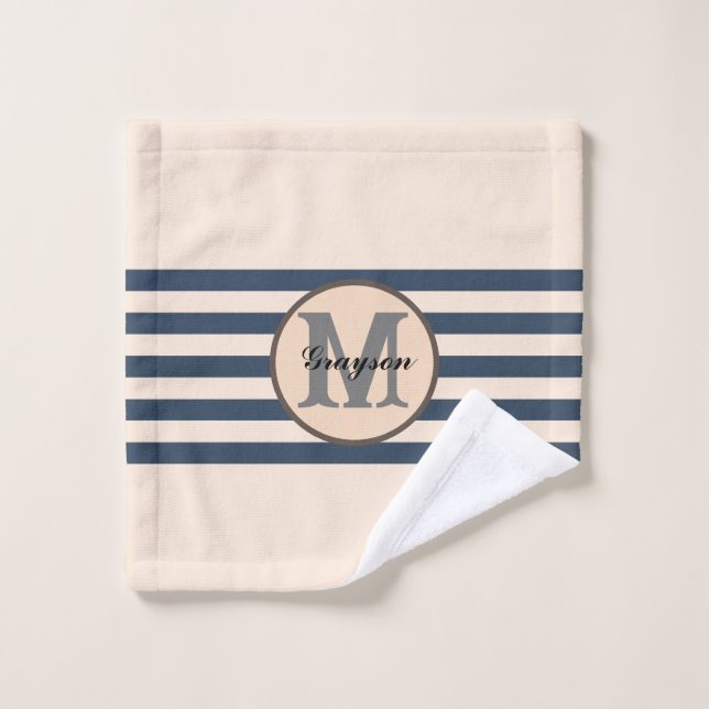 Nom de bébé monogramme personnalisé rayé (Gant de toilette)