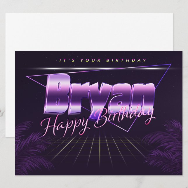Nom de Bryan Prénom lila retro Carte Anniversaire (Devant / Derrière)