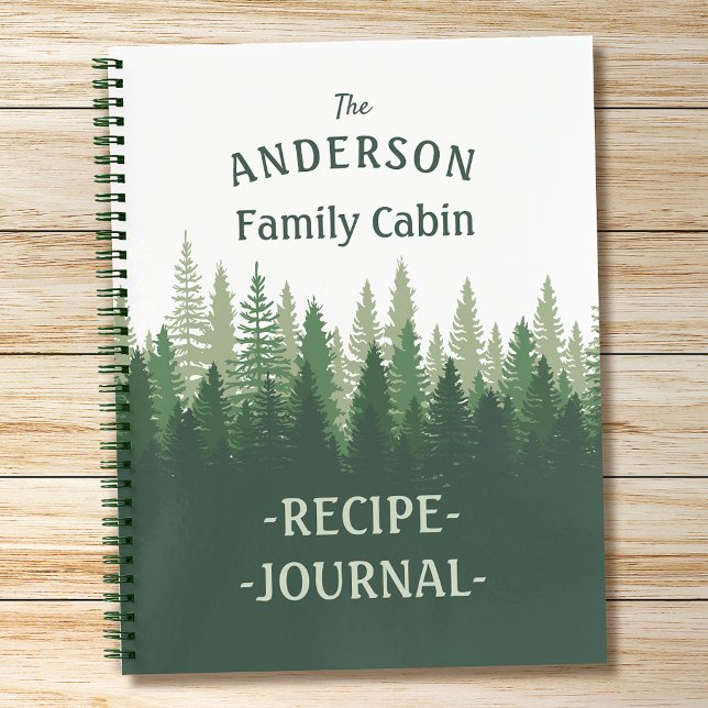 Nom de famille Cabine Recette Journal Pine Trees (Several sizes and page styles to choose from.)