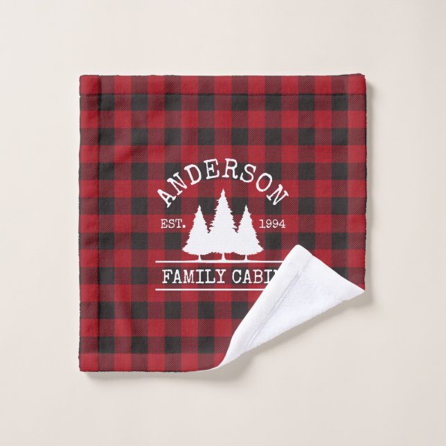 Nom de famille du cabine Red Buffalo Plaid (Gant de toilette)