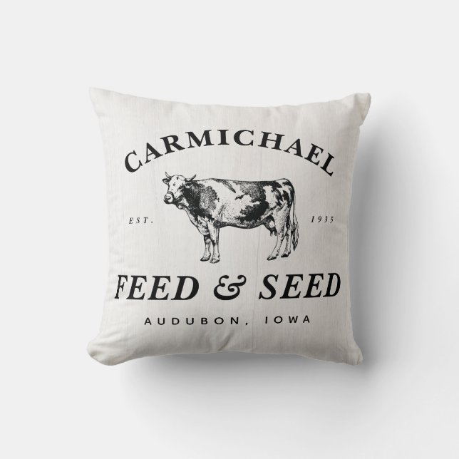 Nom de famille Farmhouse Style Feed & Seed Coussin (Recto)