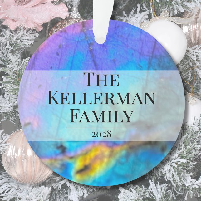 Nom de famille moderne coloré et élégant (Modern Colorful Labradorite Stone Family Name Ornament)