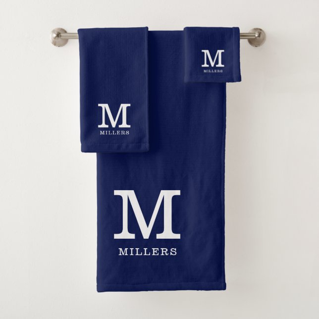Nom De Famille Monogramme Moderne Marine Bleu Et B (En situation)