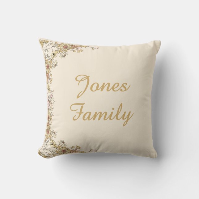 Nom de famille personnalisable Coussin botanique (Recto)