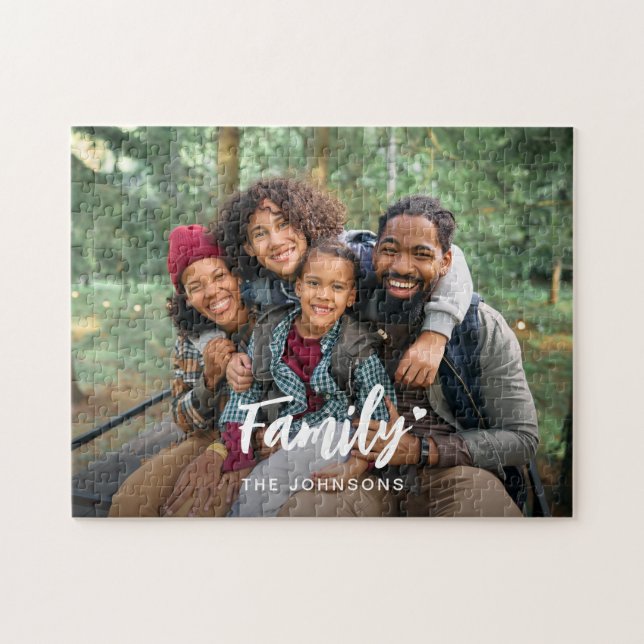 Nom de famille personnalisé Coeur Puzzle photo (Horizontal)