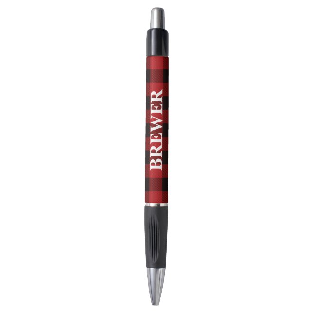Nom de famille personnalisé Stylo Tartan Rouge (Devant (Vertical))