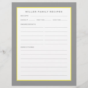 Nom de famille + Recettes Simple gris jaune et b