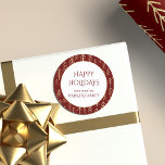 Nom de famille Stickers Red Gold Christmas<br><div class="desc">Il s'agit d'un modèle personnalisable qui permet de modifier le nom de famille. Le code hexadécimal de couleur rouge est #650000 et correspond à d'autres articles de notre collection de fournitures d'emballage de Noël rouge. L'arrière - plan de l'autocollant est rouge foncé avec des arbres dorés et correspond au papier...</div>